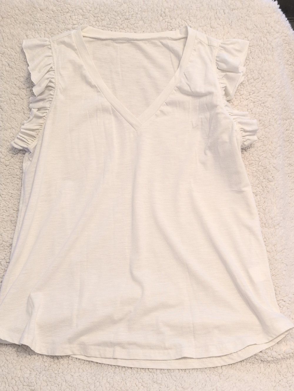Classic White Ruffle Sleeve V-Neck Women's Top